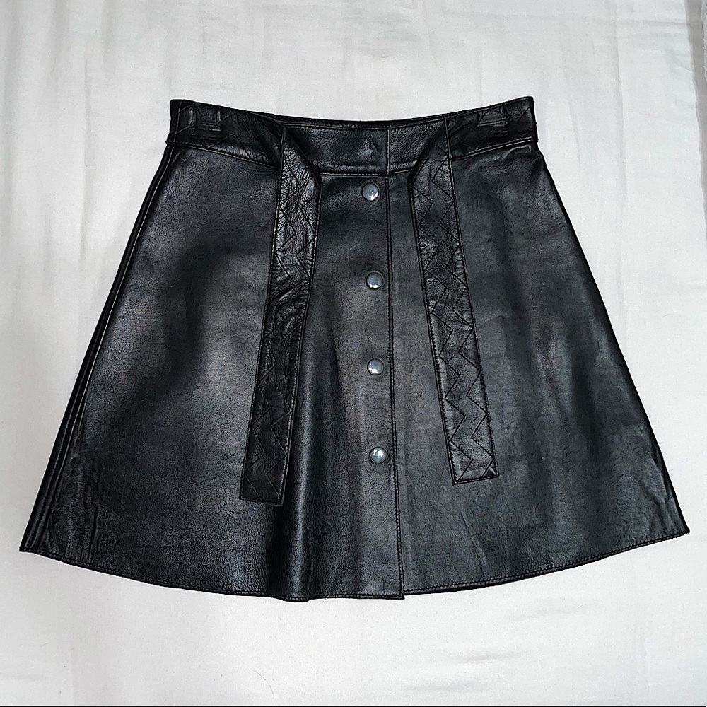 Maje Leather A-line High-Waist Mini Skirt NWT - Picture 3 of 10